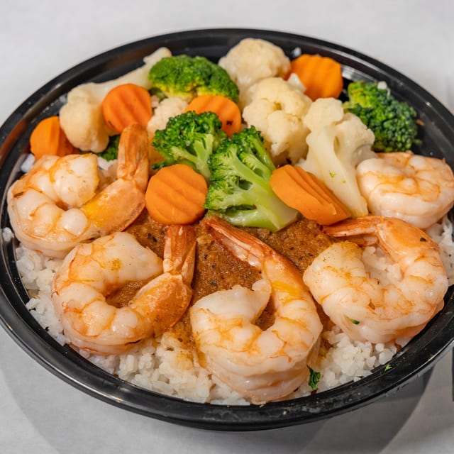 Veggie & Peeled Shrimp Bowl.